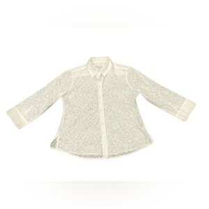 Foxcroft Sheer Burnout 3/4 Length Button Down Shirt | White | 2P